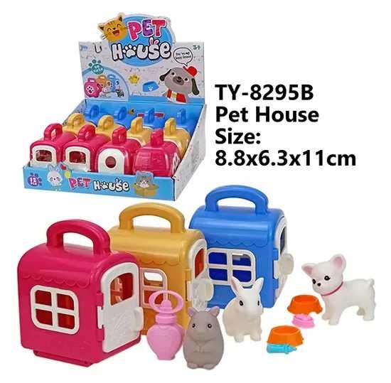 Къща за домашни любимци с животно и аксесоари