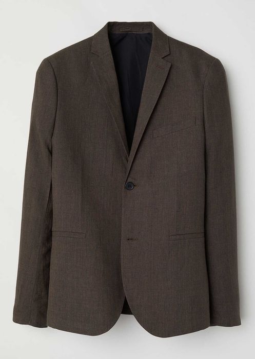 H&M - 2 costume vara premium slim fit din in 100% mar. 50/52 [talie 90-100 cm], gri/verde-kaki, noi