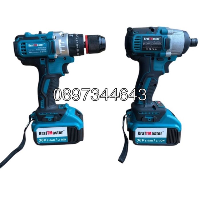 Комплект от акумулаторен винтоверт и импакт 36V 8Ah KraftMaster