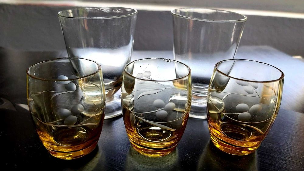 Комплект (5) винтидж чаши за шот от български кристал + 5 бр = 10бр