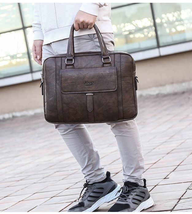 Мужская сумка для ноутбука мужской jeep  ПУ кожа кожанная