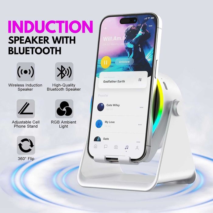 Беспроводная индукционная/bluetooth RGB колонка GIM