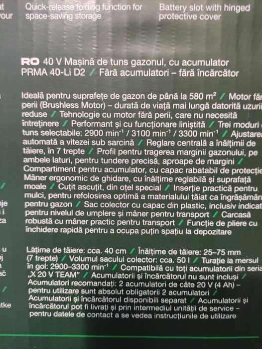 Masina tuns iarba / gazonul Parkside 40 v