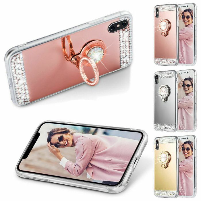 Husa Silicon oglinda cu pietricele si inel iPhone X , XS , XR , XS Max