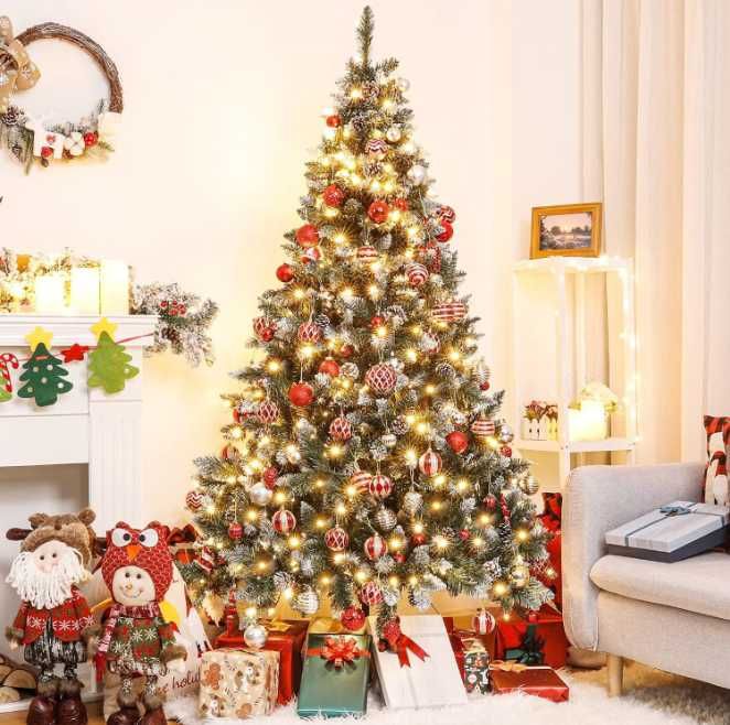 Brad artificial 180 cm cu Conuri și Lumini LED, Decorativ de Crăciun
