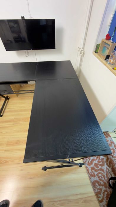 Birou în formă de L, negru, tip gaming/office