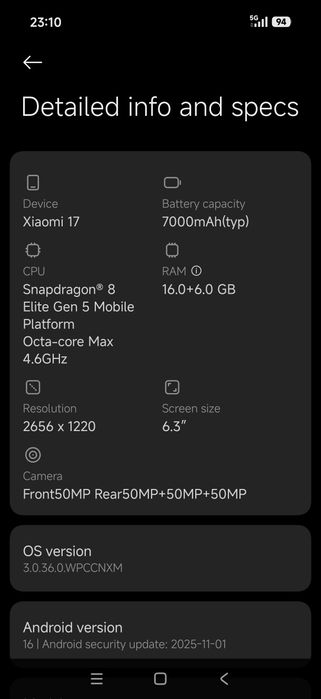 Xiaomi 17.   16/512 GB.  7000 mha