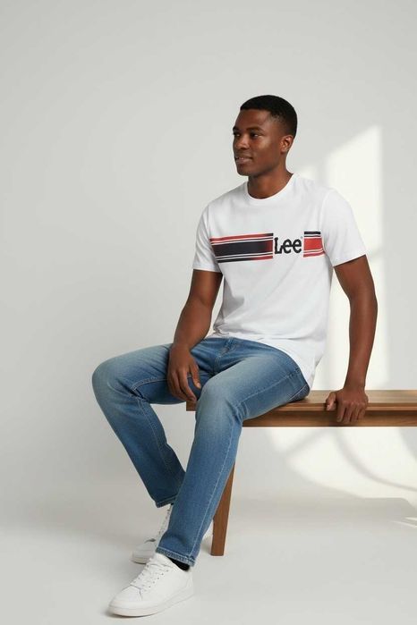 Мъжка тениска, LEE, Regular Fit, Stripe Logo, Бяла