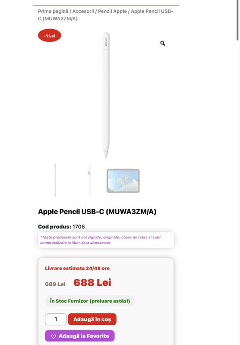 Apple pencil usb c impecabil pt ipad 10, ipad 11 etc