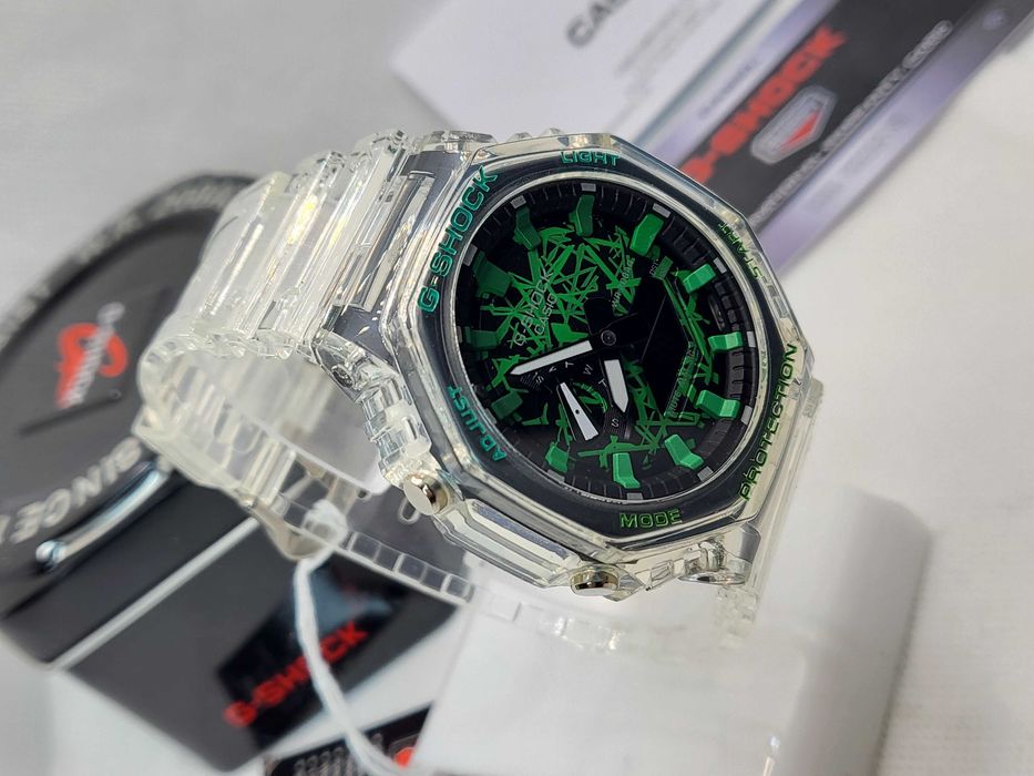 Ceas Sport Casio g shock ga 2100 jellyfish ,transparent verde , Nou,Garantie 2 ani