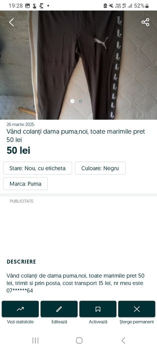 Vând colanti puma, noi, toate marimile pret 50 lei