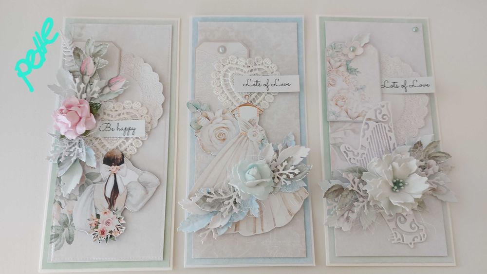 Ръчни картички с обемни ръчно изработени цветя, за сватба, бал, юбилей