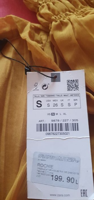 Rochie noua lunga  plisata  Zara S galben-mustar
