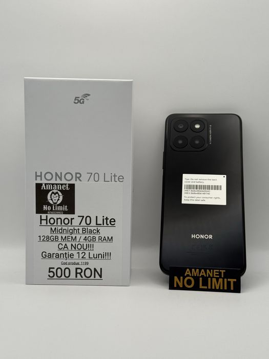 Honor 70 Lite 128GB Balck Ca Nou Garantie 12 Luni , AMANET NO LIMIT.