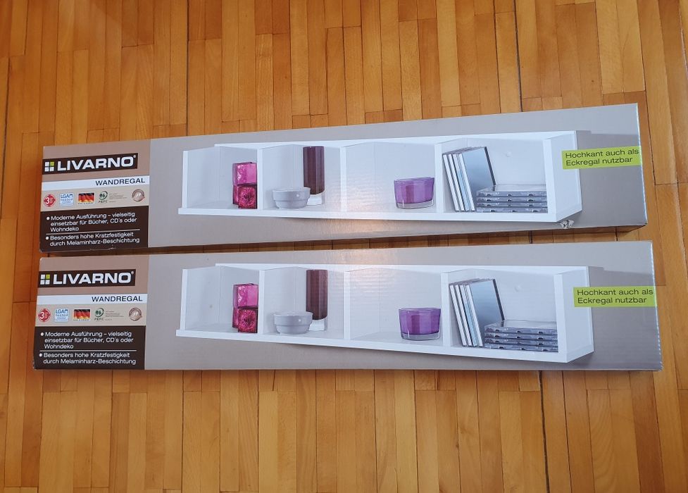 Set 2 rafturi / etajere de perete, albe, 92 x 17 x 17 cm