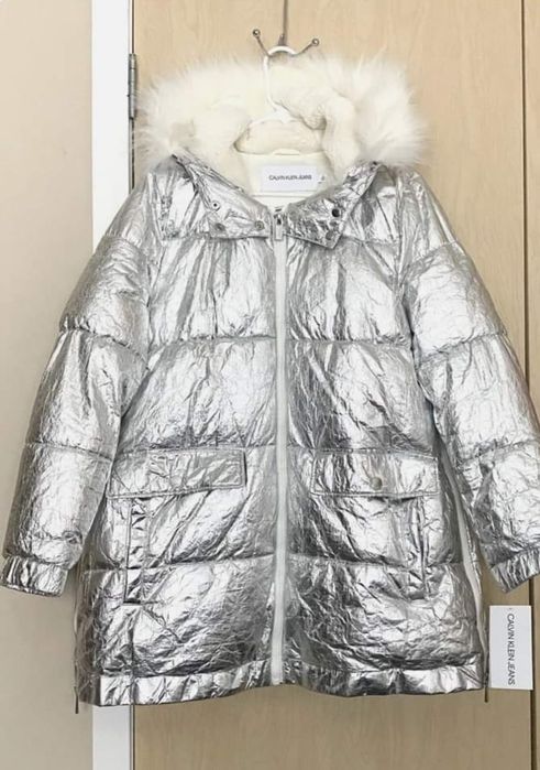 CALVIN KLEIN  Silver Quilted Hooded Oversized Puffer Jacket Coat XL