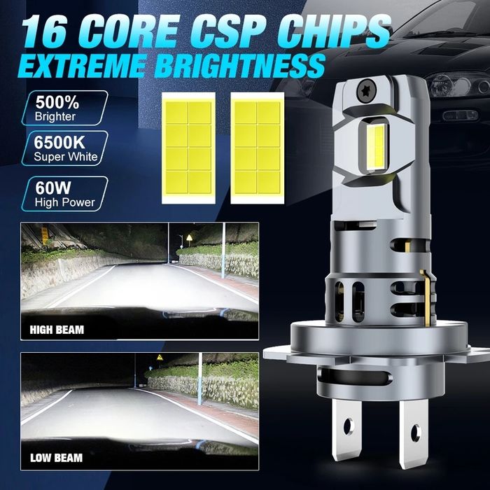 H7 Set Becuri Led Lumina alba 500 % cu răcire integrata efect xenon