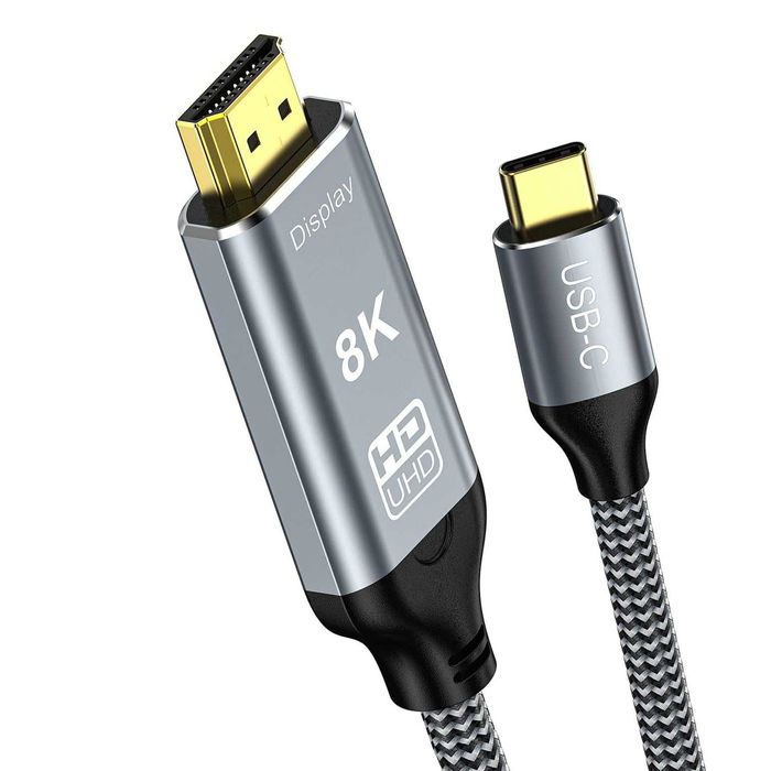 USB C към HDMI 2.1 кабел, 1,8 м, 8K/60Hz, Thunderbolt 3/4/5 към HDMI