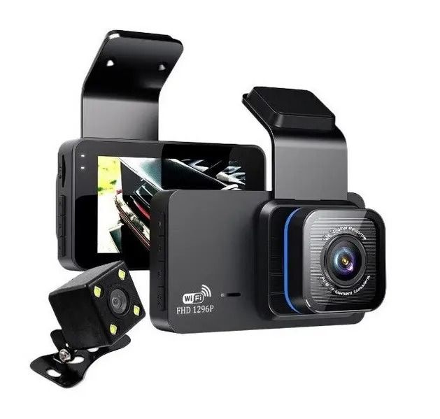 Cameră auto DVR WiFi Jingong KOS-14009 față & spate 1296P, ecran 3”