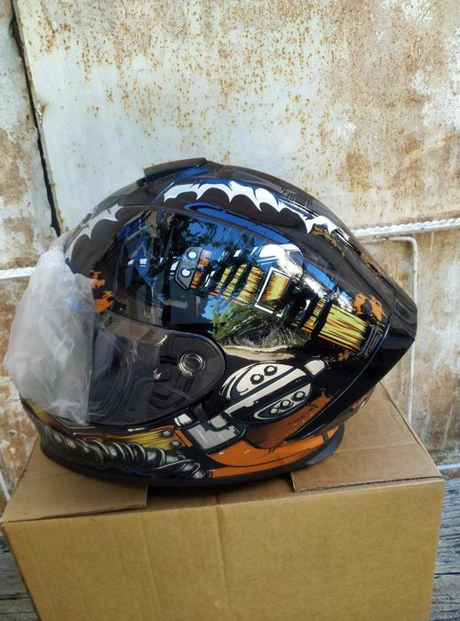 Мото каска Dual Visor – Интегрална Racing  каска за мотор атв, сутер колело байк, тротинетка с карбон ефект и слънчев визьор размери от С до ХЛ