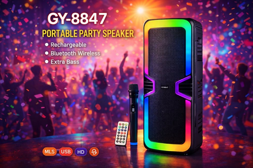 Bluetooth Тонколона , Led осветление, 2 х 8 инча ,Микрофон