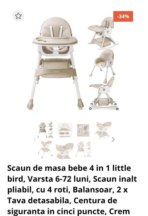 Scaun de masa pentru bebe 4 in 1