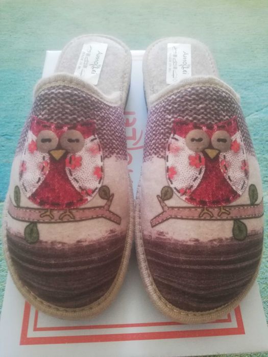 Красиви топли домашни чехли с бухалче, НОВИ, 37 номер