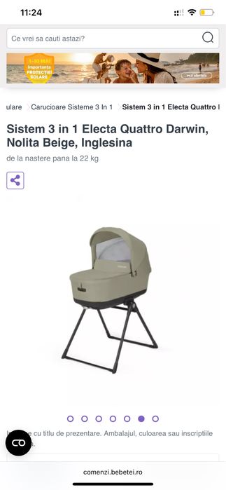 Carucior Sistem 3 in 1 Electa Quattro Darwin, Nolita Beige, Inglesina cu scoica si landou