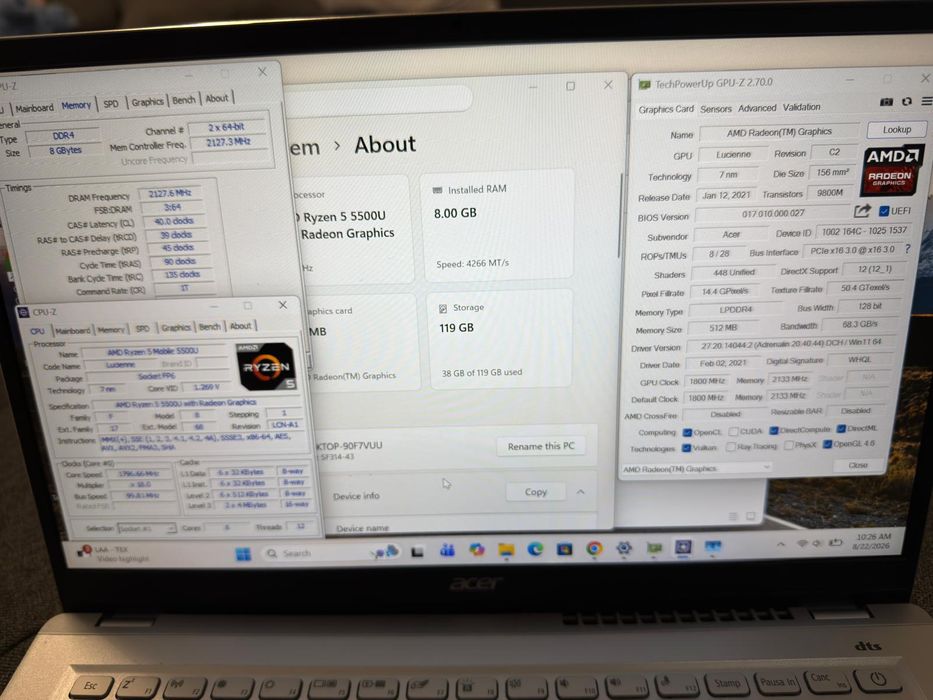 Laptop Acer shift 3 Ryzen 5 5500u