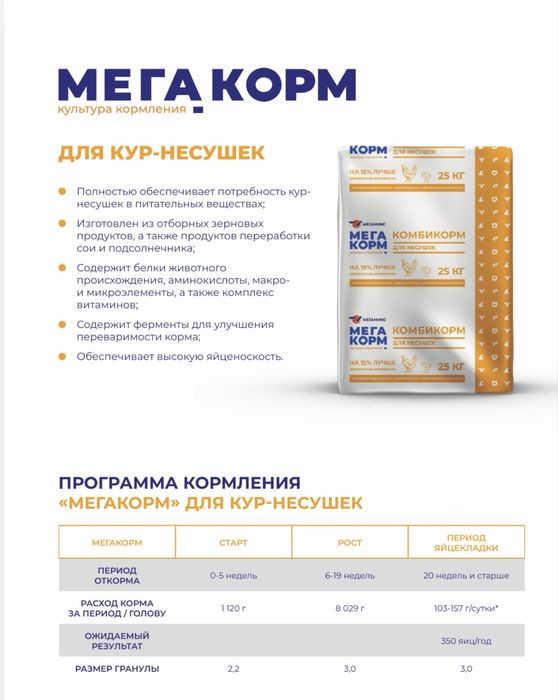 Комбикорм МегаКорм для курей несушек