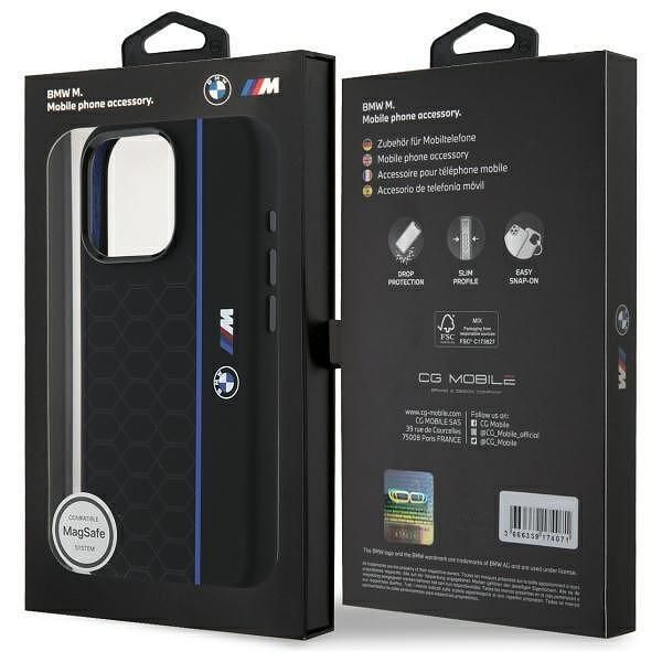 Bmw - калъф hardcase silicone hexagon blue line magsafe за iphone 16 p