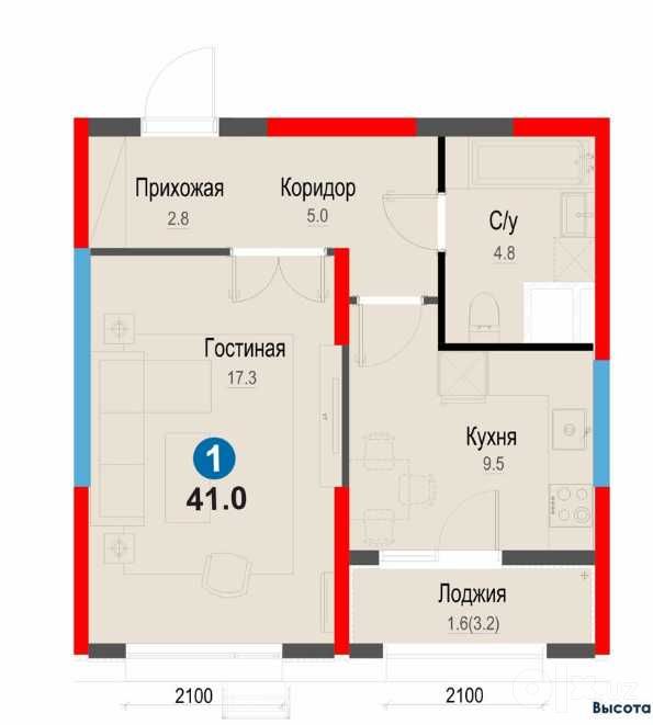 НРЖ Замон, Ипотека 1 ком 42 кв.м. 5 этаж, 52 тысяч, метро в 5 минутах