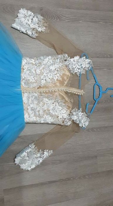 Rochie de cununie/botez/ocazie model unicat, dantela 3D + fusta tulle