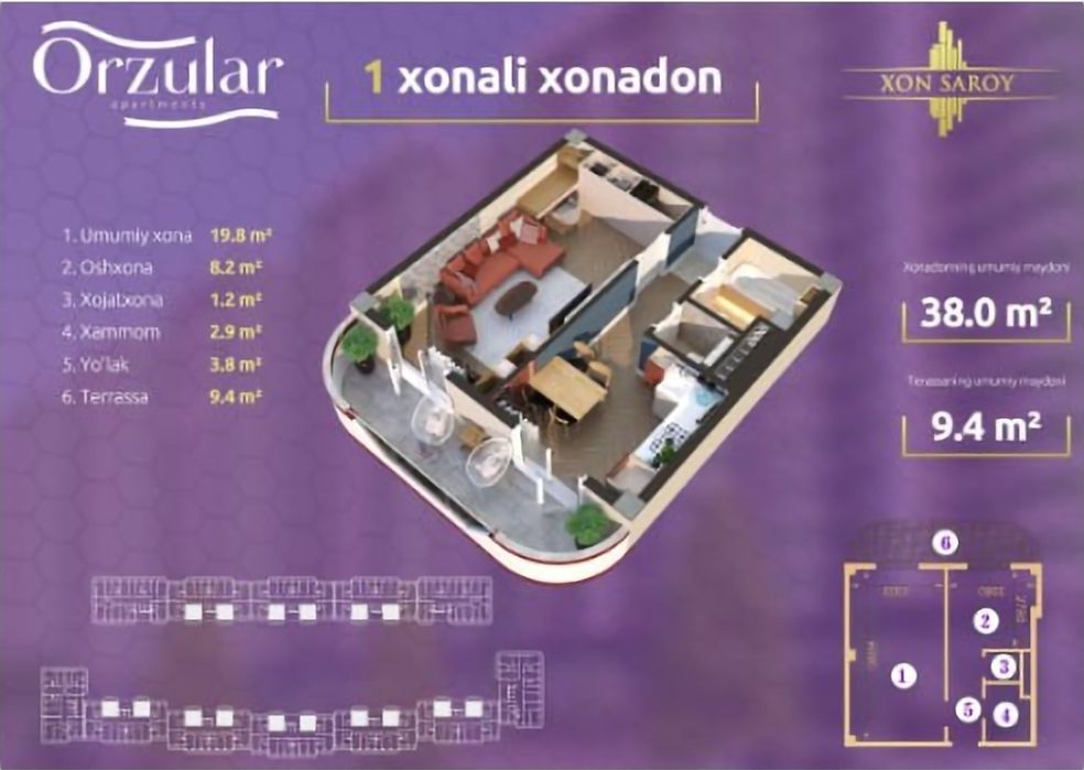 YUNUSOBOD. СРОЧНО! Продаётся! С РЕМОНТОМ 1 xonalik. XONSAROY. Orzular