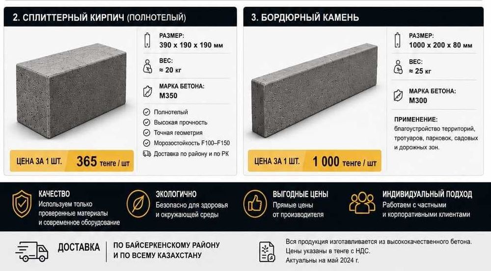 Брусчатка, сплиттерный кирпич и бордюрный камень