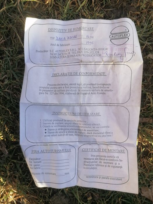 Carlig remorcare tractare Dacia 1309 1325 Break Liberta, NOU