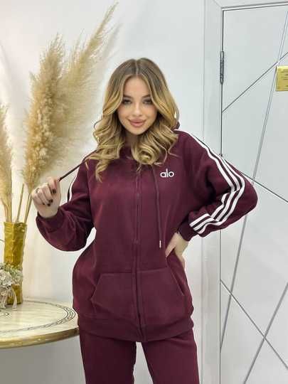 Qizlar va ayollar uchun issiq sport kiyimi, shim bilan xudi.