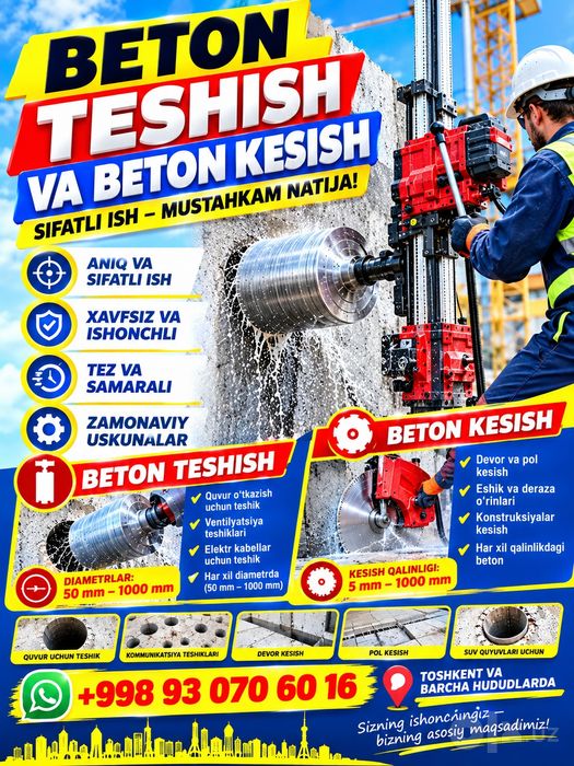 Beton teshish kesish xizmati