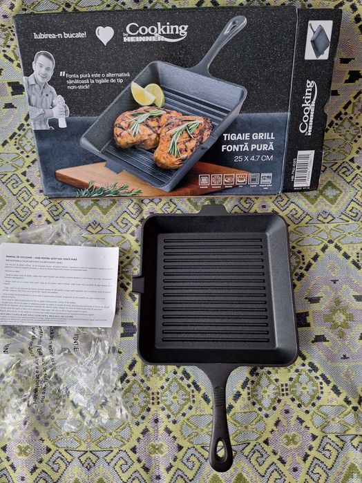 Tigaie   grill din fonta pura COOKING BY  HEINNER   dimensiuni   25 x 4.7 cm