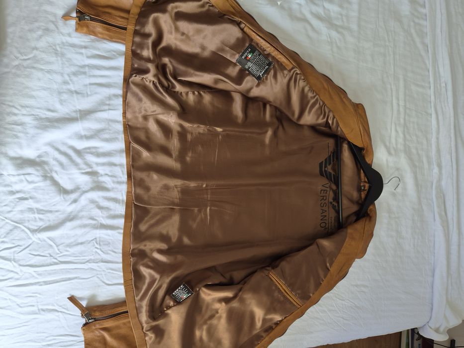 Men's leather jacket biker TR36 B cognac Versano L / XL
