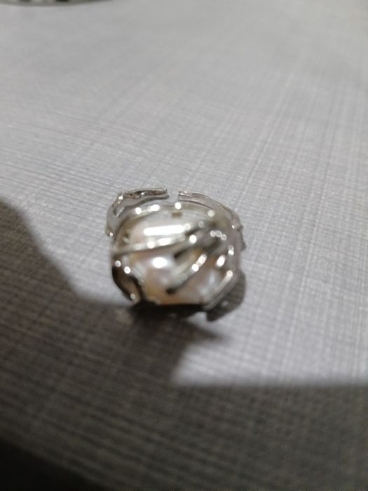 Inel perla baroca reglabil argint marcat