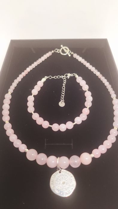 Set bratara si colier argint si cuart roz