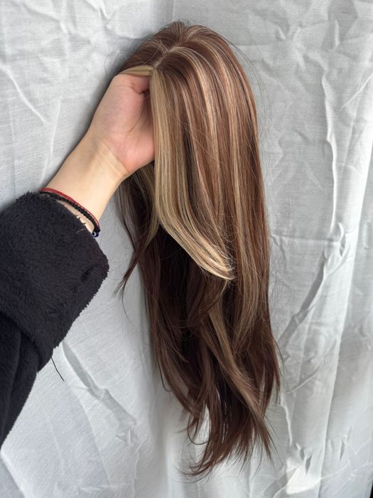 НОВА Кафява естествена перука! 100% високо качество