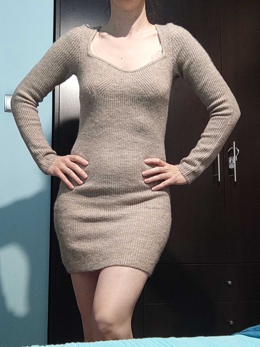 Рокля с английски бродерия/рокля по тялото / златиста рокля /бордо