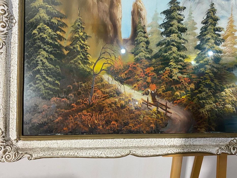 Tablou cu Ramă din Lemn 165x88 cm; Pictură în Ulei pe Pânză, Peisaj Montan