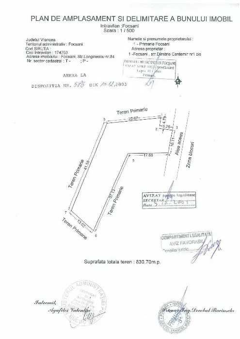Vând teren intravilan 831 mp Longinescu, Focșani