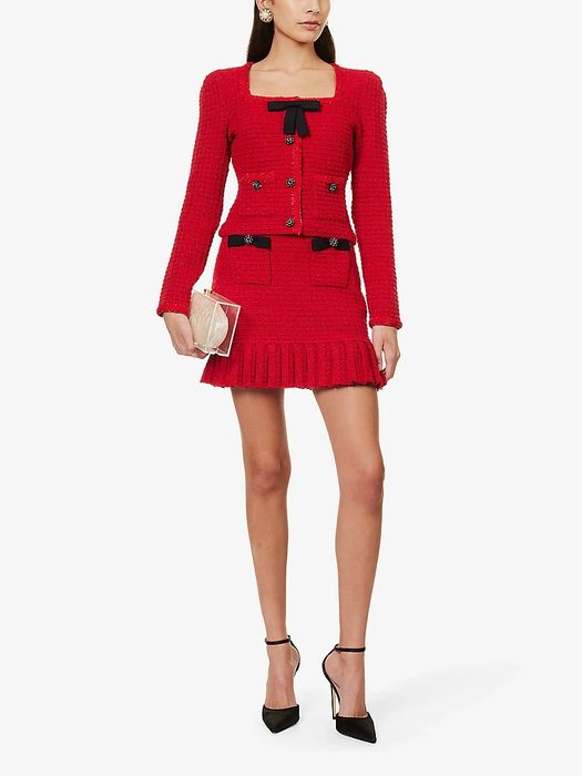 Self-Portrait L размер червено сако туид вталено плътно жилетка tweed