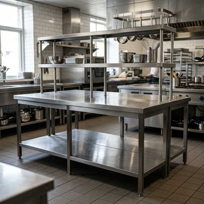 Стол островной из нержавейки с полками надстройками в Яшнабаде