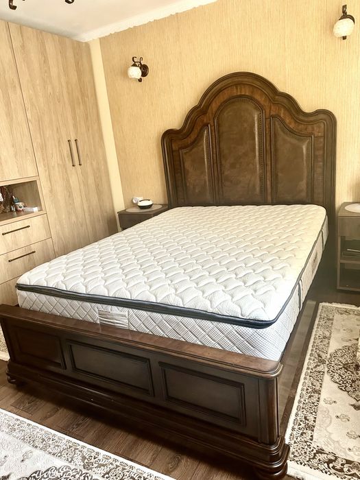Vand PAT + COMODA TV, lemn masiv, saltea inclusa 155x200 + comoda set, cu sertare