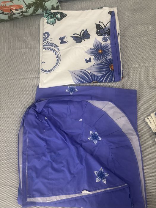 Lenjerie pat dublu 6 piese, material finet cu sintetic